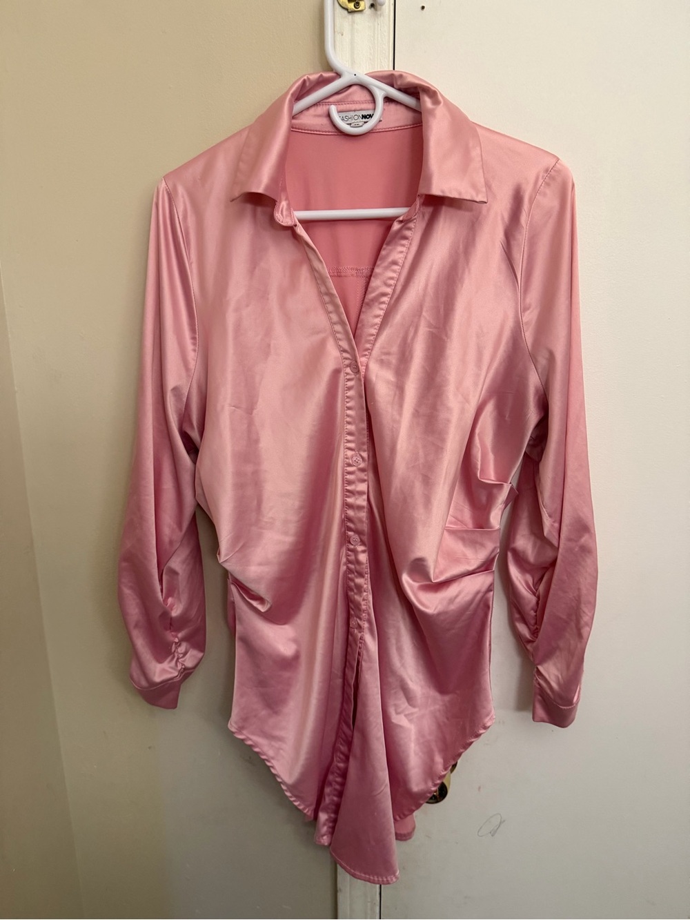 Fashion Nova Satin Button-Down Shirt - Pink
